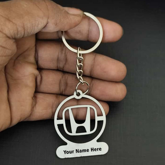 Name Engravable Metal Silver Keyring – HONDA Logo