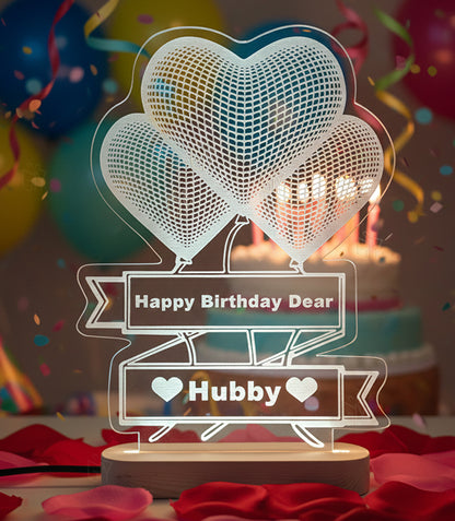 Personalized Acrylic LED Table Top Night Lamp with 3 Heart Balloons Design – Customized Name Elegant Night Light for Birthday, Anniversary, Wedding & Couple Gifts (size 7x10.5x1.7inch)