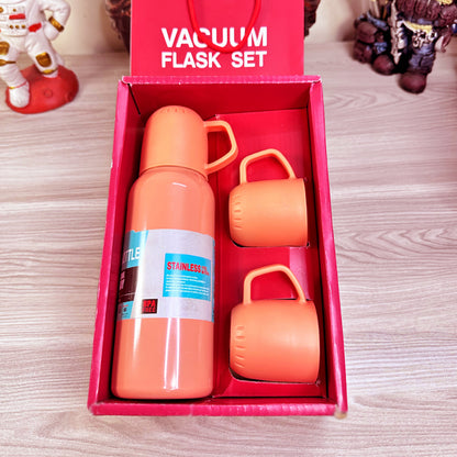 Personalized Vacuum Insulated Thermal Flask Set – Leakproof Coffee & Water Bottles with Cups for Hot & Cold Drinks | Reusable Travel, Camping & Hiking Gift (3 Cup Set)