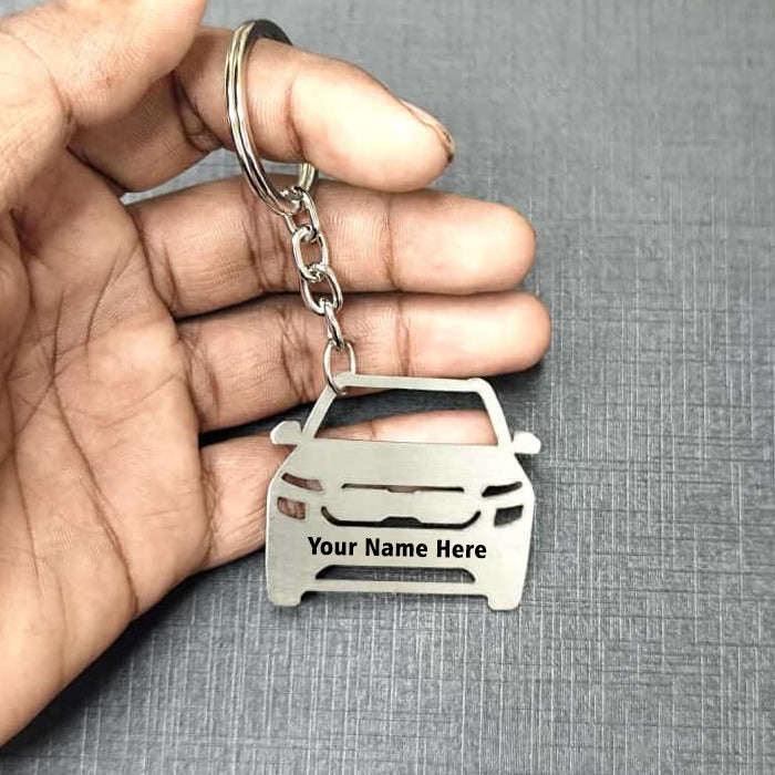 Name Engravable Metal Silver Keyring – Car Logo