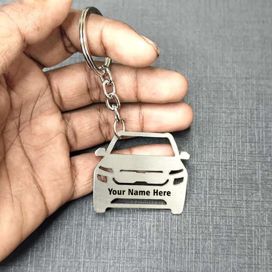 Name Engravable Metal Silver Keyring – Car Logo