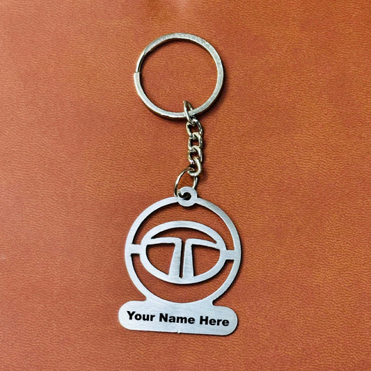 Name Engravable Metal Silver Keyring – Tata Logo