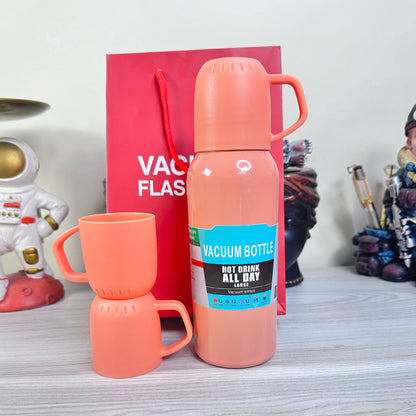 Personalized Vacuum Insulated Thermal Flask Set – Leakproof Coffee & Water Bottles with Cups for Hot & Cold Drinks | Reusable Travel, Camping & Hiking Gift (3 Cup Set)