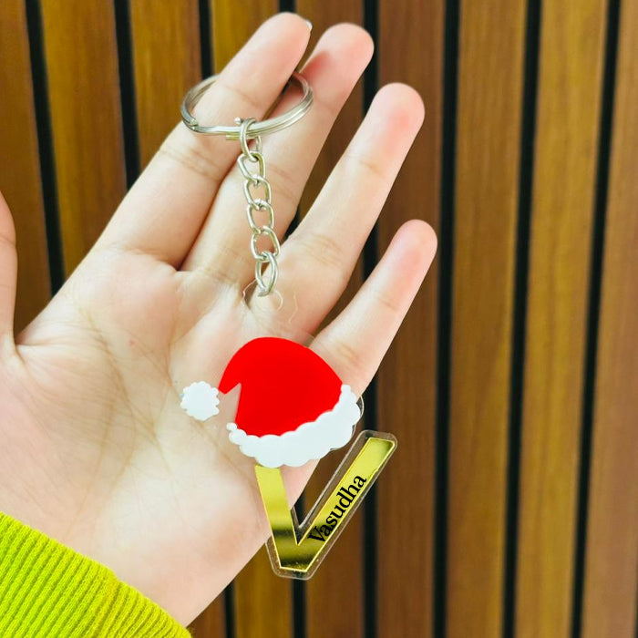 Personalized Merry Christmas Acrylic Letter Keychain – Custom Name Initial A to Z Gift