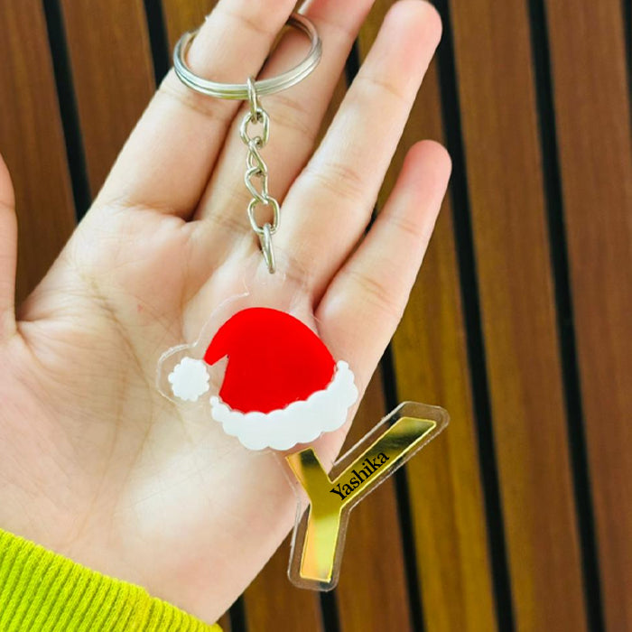 Personalized Merry Christmas Acrylic Letter Keychain – Custom Name Initial A to Z Gift