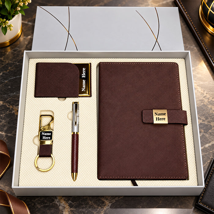Personalized Brown & Gold 4-in-1 Luxury Executive Corporate Gift Set – MD161