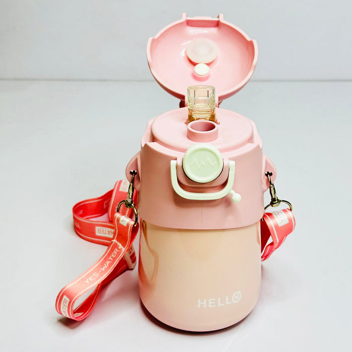 Personalized 500ml Bear Design Insulated Vacuum Cup Bottle – Kids Sipper with Silicone Straw, Strap - M0033