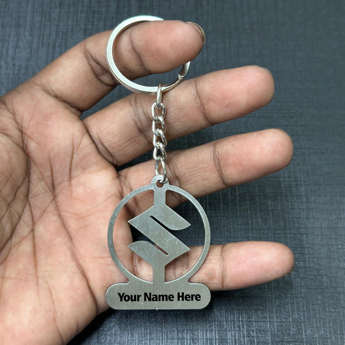 Name Engravable Metal Silver Keyring – Suzuki Logo