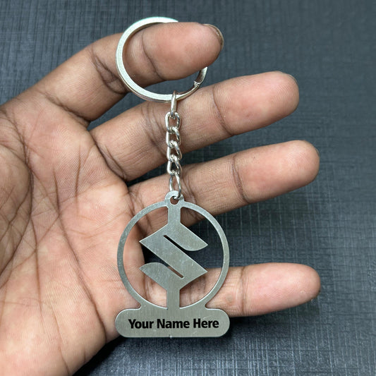 Name Engravable Metal Silver Keyring – Suzuki Logo