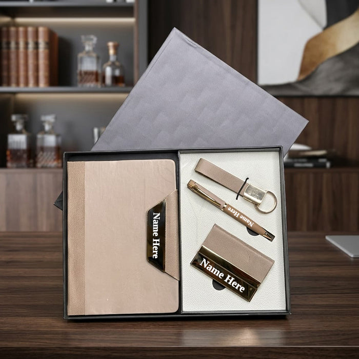 Personalized 4-in-1 Premium Corporate Diary Gift Set with Customized Executive Diary, Metal Pen, Card Holder & Keychain | Professional Business Gift for Employees, Clients, Executives, Office Staff, Joining Kits, Corporate Events, Diwali Gifting – MP4920