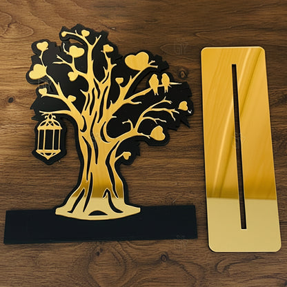 Golden Love Symbol Acrylic Tree Showpiece – Romantic Home & Table Decoration (Size 18x20x5.5cm)