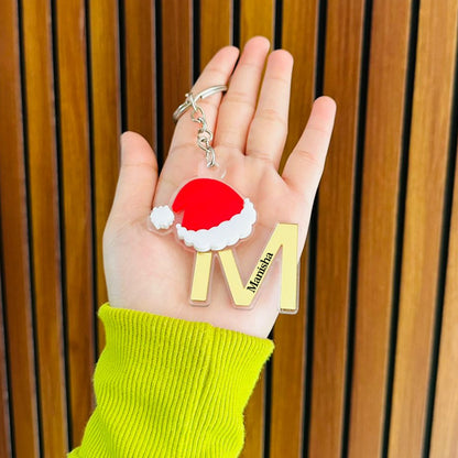 Personalized Merry Christmas Acrylic Letter Keychain – Custom Name Initial A to Z Gift