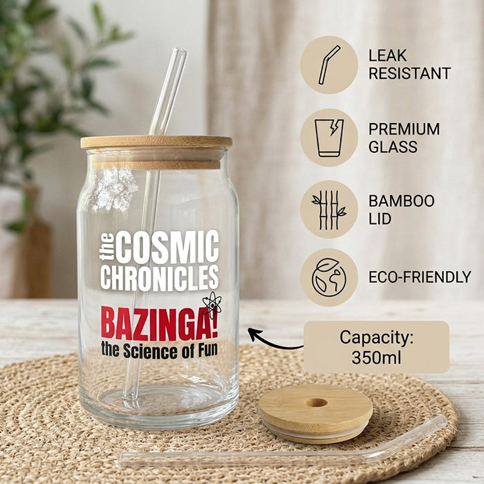 Customizable Sipper Can Tumbler Glass Cup with Bamboo Lids and Straws - 350ml, Drinking Glass Tumbler Cup for Iced Coffee, Beer, Soda, Juice, Smoothies & Cold Beverages