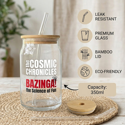 Customizable Sipper Can Tumbler Glass Cup with Bamboo Lids and Straws - 350ml, Drinking Glass Tumbler Cup for Iced Coffee, Beer, Soda, Juice, Smoothies & Cold Beverages