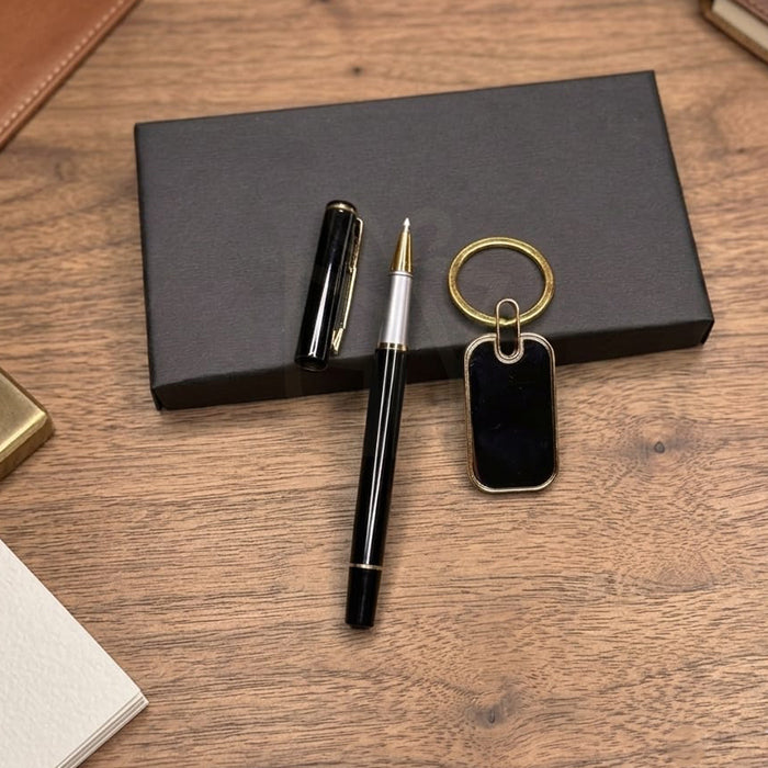 Customized Premium Black & Gold Pen-Keychain Gift Set Elegant Corporate Gifting Solution