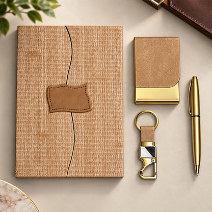 Luxury Rose Gold 4-in-1 Corporate Gift Set with Diary, Pen, Card Holder & Keychain | Personalized Executive Gift Collection - MD740