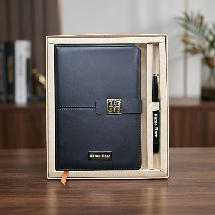 Personalized Executive A5 Diary & Pen 2 in 1 Set with Metal Buckle Magnetic Closure | Corporate Gift for Employees, Clients & Professionals