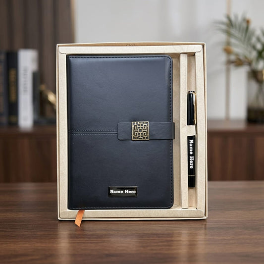 Personalized Executive A5 Diary & Pen 2 in 1 Set with Metal Buckle Magnetic Closure | Corporate Gift for Employees, Clients & Professionals