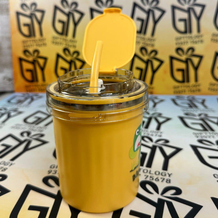 Custom Engraving Sealed Cup Water Bottle for Kids - 530ml Stainless Steel Sipper With Straw & Spoon