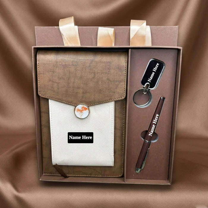 Personalized Corporate Gift Executive 3-in-1 Premium Suede Diary Set with Mobile Pouch & Pen & Keyring | Custom Name Office Gift for Employees, Clients & Professionals – SR353