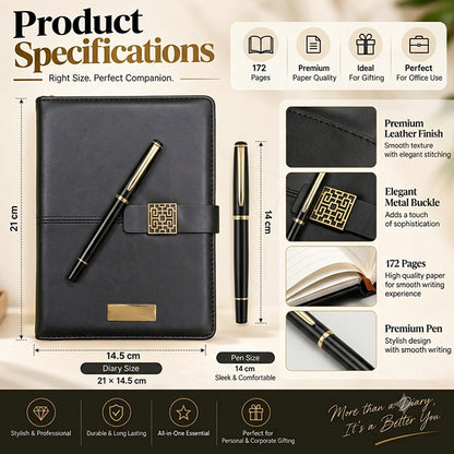 Personalized Executive A5 Diary & Pen 2 in 1 Set with Metal Buckle Magnetic Closure | Corporate Gift for Employees, Clients & Professionals