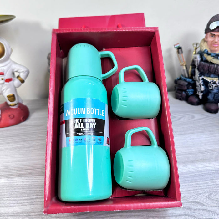 Personalized Vacuum Insulated Thermal Flask Set – Leakproof Coffee & Water Bottles with Cups for Hot & Cold Drinks | Reusable Travel, Camping & Hiking Gift (3 Cup Set)