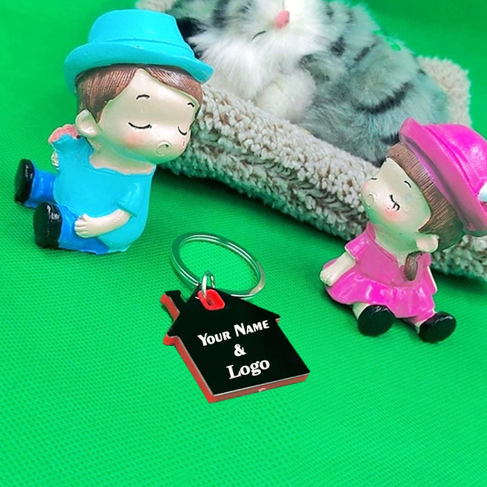 Personalized Engravable Home Shape Metal Keyring - (M-553)