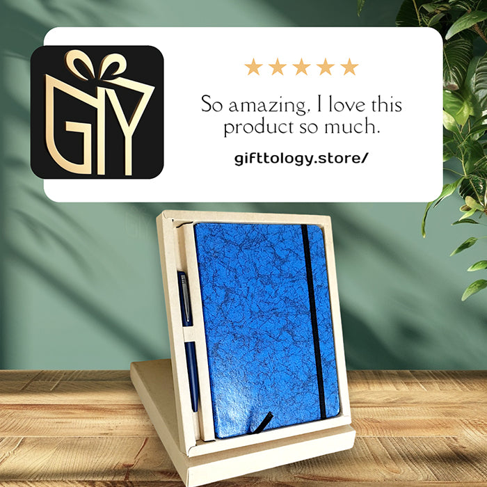 Custom Name & Logo Hardboard Blue A5 Diary And Pen 2in1 Set