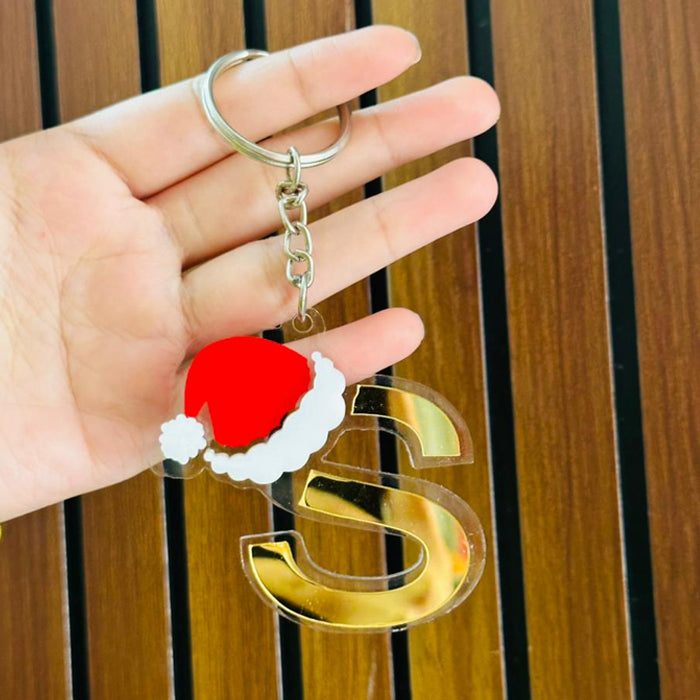 Personalized Merry Christmas Acrylic Letter Keychain – Custom Name Initial A to Z Gift