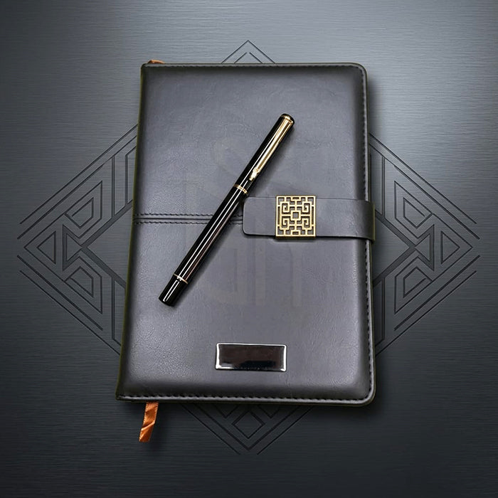 Personalized Executive A5 Diary & Pen 2 in 1 Set with Metal Buckle Magnetic Closure | Corporate Gift for Employees, Clients & Professionals