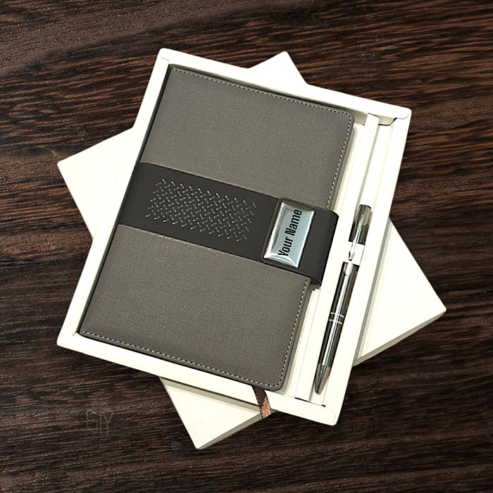 Personalized Name & Logo Diary Pen 2in1 Set Grey M1042