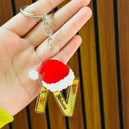 Personalized Merry Christmas Acrylic Letter Keychain – Custom Name Initial A to Z Gift