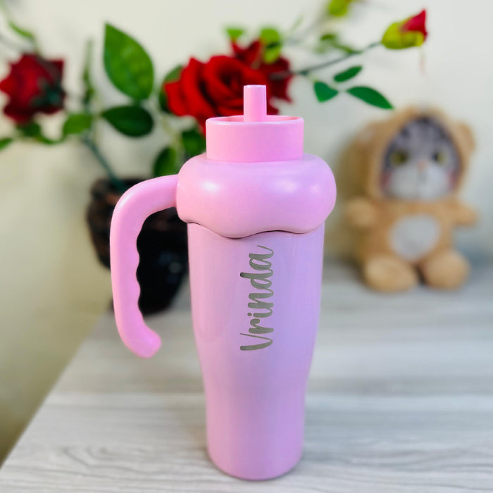 Personalized Cartoon-Themed Insulated Steel Bottle with Character Handle Cap