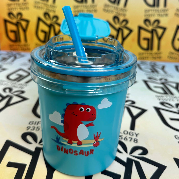 Custom Engraving Sealed Cup Water Bottle for Kids - 530ml Stainless Steel Sipper With Straw & Spoon