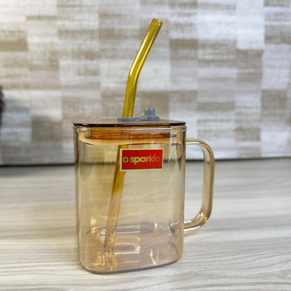 ✨ Transparent Glass Tumbler with Straw – 500ml Sparkle Sip Cup 🥤🌟
