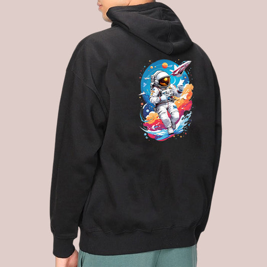 Men's Black Hoodie with Colorful Astronaut Planets