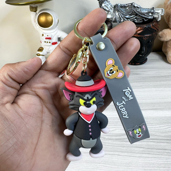 Cute 3D Tom Keychain | Silicone Cartoon Keychain with Strap & Hook