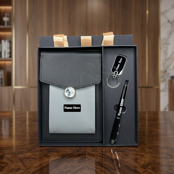 Personalized Corporate Gift Executive 3-in-1 Premium Suede Diary Set with Mobile Pouch & Pen & Keyring | Custom Name Office Gift for Employees, Clients & Professionals – SR353