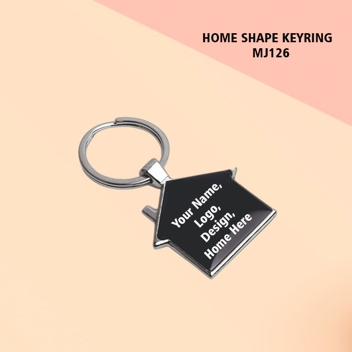 Personalized Home-Shaped Metal Keychain – Black Finish, Dual-Side Laser Engraved | MJ126 (Pack of 1)