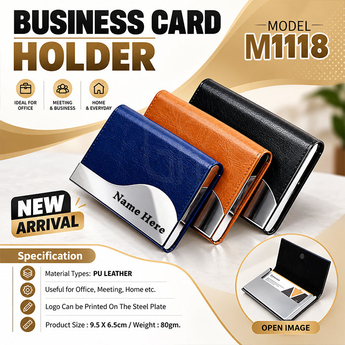 Personalized Premium PU Leather & Metal Business Card Holder – Luxury Visiting Card Case with Custom Name & Logo | Executive Corporate Gift – M1118