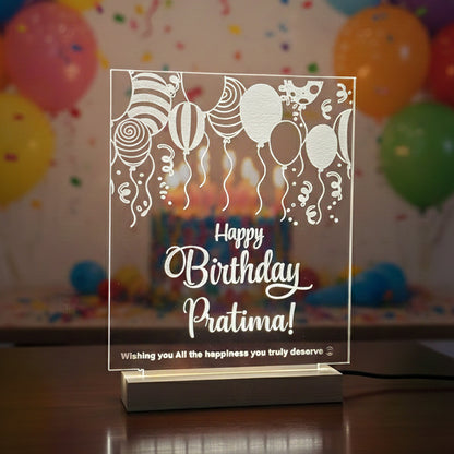Personalized Acrylic Happy Birthday Table LED Lamp | Customized Name Night Light | Unique Birthday Gift for Husband, Wife, Boyfriend, Girlfriend, Friends, Men & Women (size 6.96x10x1.7inch)