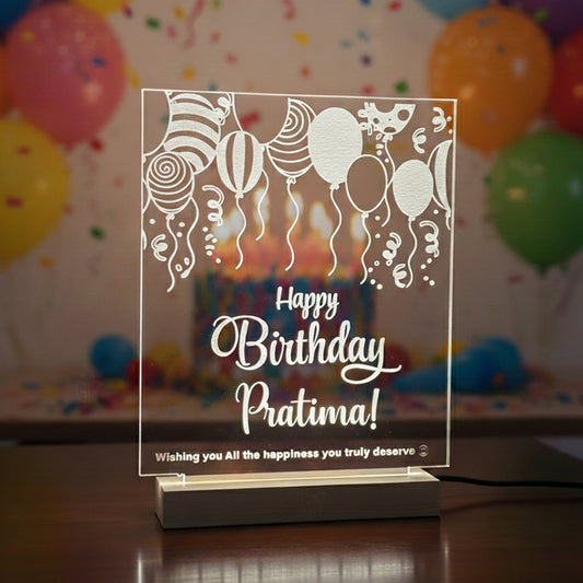 Personalized Acrylic Happy Birthday Table LED Lamp | Customized Name Night Light | Unique Birthday Gift for Husband, Wife, Boyfriend, Girlfriend, Friends, Men & Women (size 6.96x10x1.7inch)