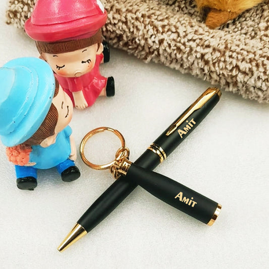 Personalized Base Ball Pen & Keyring Set - Black Golden