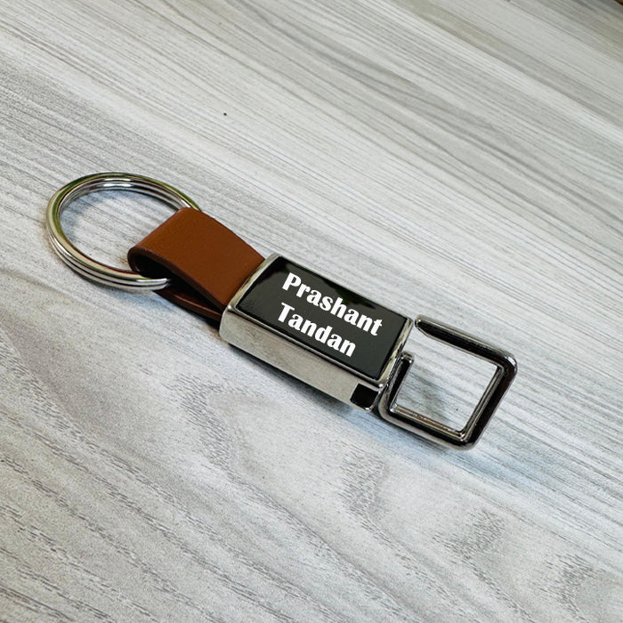 Personalized Pull-Out Rectangle Metal PU Keychain - J131