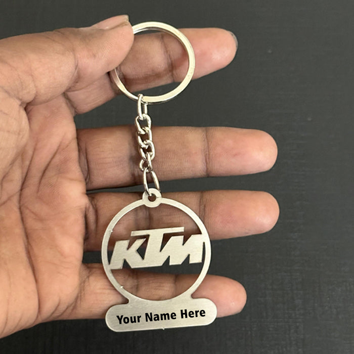 Name Engravable Metal Silver Keyring – KTM Logo