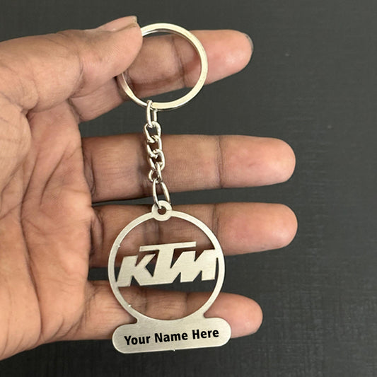 Name Engravable Metal Silver Keyring – KTM Logo