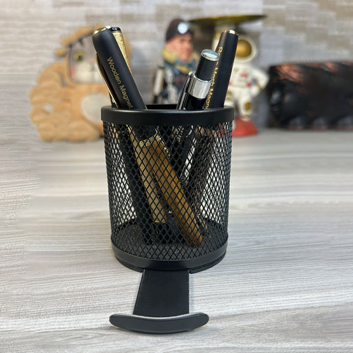 Custom Name Round Wiro Tumbler with Phone Stand, Pen Tray & Desk Organizer – Black (E340)