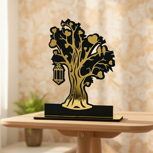 Golden Love Symbol Acrylic Tree Showpiece – Romantic Home & Table Decoration (Size 18x20x5.5cm)