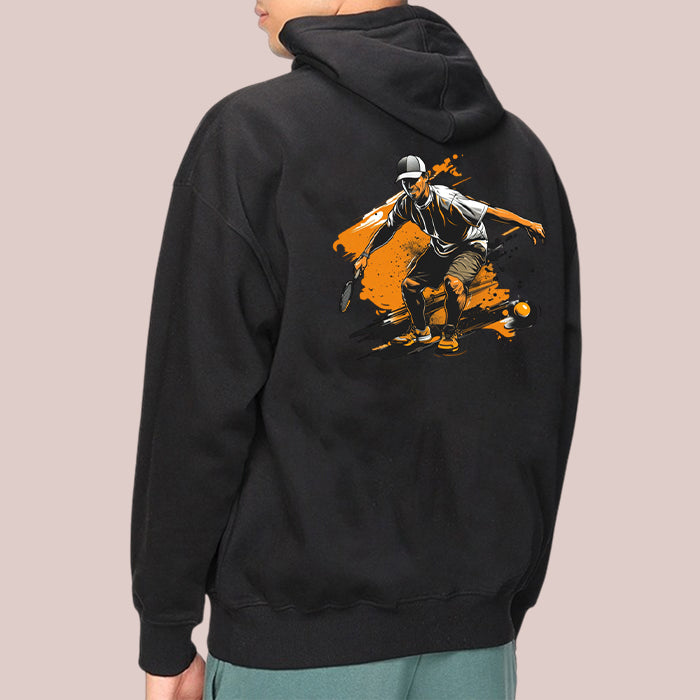 Men's Black Hoodie Sweatshirt with Graphic Design Tennis Player