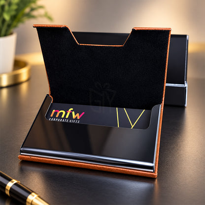 Personalized Premium PU Leather Business Card Holder – Elegant Metal Visiting Card Case | Customized Corporate Gift for Professionals - M1116